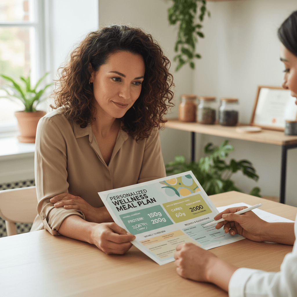 Health coach reviewing a progress chart with a client