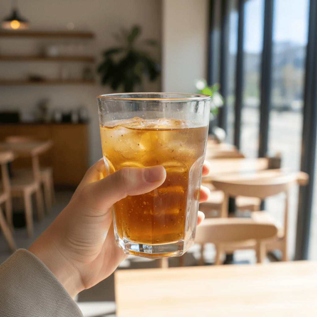 Iced herbal tea garnished with lemon and mint