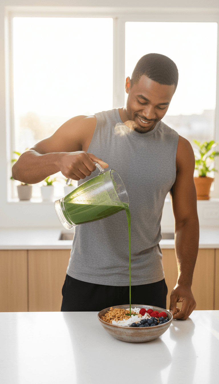 Fresh shake being prepared with healthy ingredients at the counter